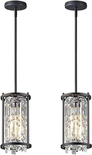 Suspension cristal moderne lot de 2 luminaires de plafond noirs à hauteur réglable
