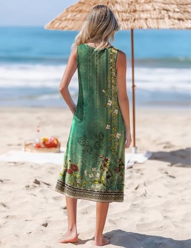 Image of Zeagoo Womens Summer Midi Dresses 2026 Casual Sleeveless Tank Sundresses A Line Crewneck Beach Vacation Dress with Pockets