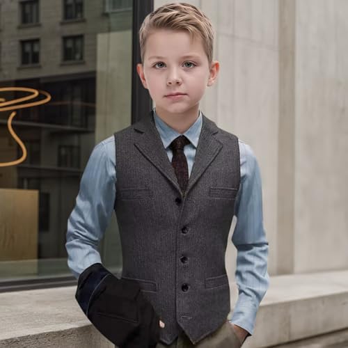 Boys Vest Tweed Formal Dress Herringbone Suit Vest for Teen Vintage Wedding Homecoming Waistcoat Slim Fit3