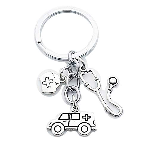 Llavero con colgante de hospital, estetoscopio, caja médica, llavero de ambulancia, joyería para trabajadores médicos, regalo de graduado, #1, L, Moderno, médico, simple