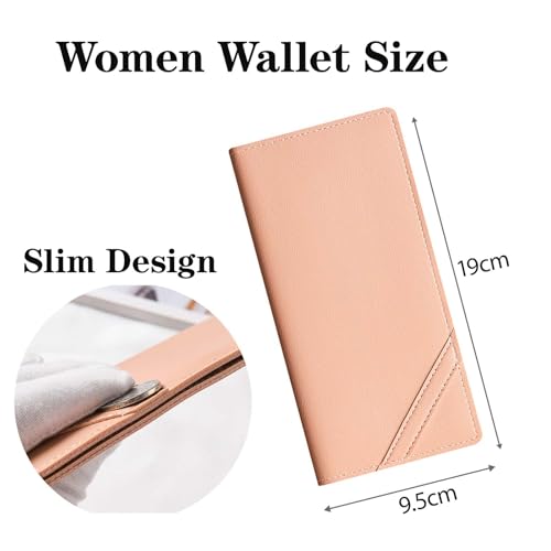 Womens Wallet Ultrathin Credit Card Holder Wallet with 11 Credit Card Slot and Transparent ID Window, Womens Purses Long Slim Wallets with Snap (Pink)2