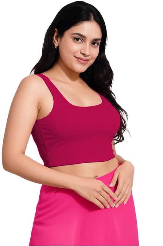 Readymade Fitted Saree Blouse for Women Sleeveless Square Round U Neck Regular fit Stretchable Pullon Western Stylish Crop Top VG22-image-47