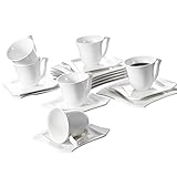 MALACASA, Serie Amparo, 18 teilig Set Porzellan Kaffeeservice Dessertteller Kaffeetasse mit Untertasse für 6 Personen