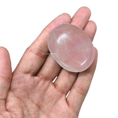 Image of Crystal Heaven Certified Rose Quartz Crystal Palm Pebbles Stones For Anxiety Stress Relief Massage - AAA Grade Original Healing Gemstone Agate Palm Stone For Yoga Meditation Spiritual Reiki Feng Shui