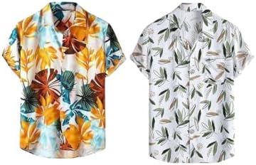 Leriya Fashion Men's Shirt | Tropical Leaves Printed Rayon Shirts for Men | Preppy Short Sleeves | Spread Collar | Perfect For Going Out