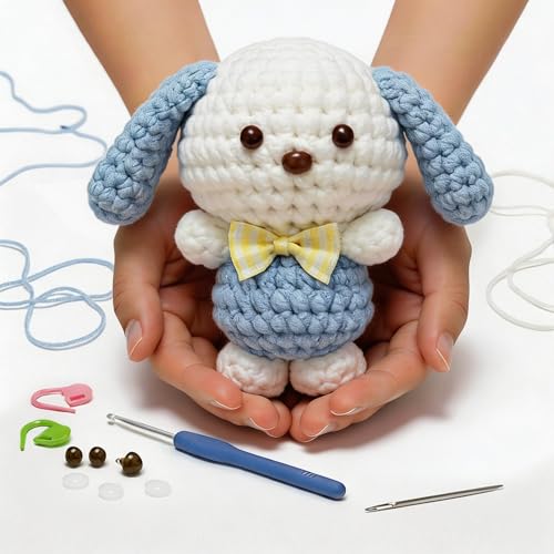 BUNUKY Crochet Kit for Beginners Adults - Complete DIY Amigurumi Puppy Dog Starter Set with Video Tutorial | Easy Learn to Crochet Kit with All Supplies | Craft Gift for Women Teens Girls