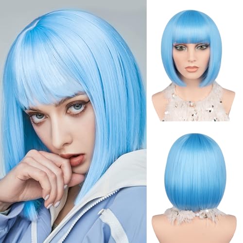 JIAMEISI Short Bob Wig 12" Straight Bob Wigs with Bangs Colo