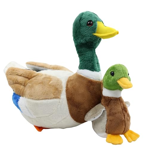 Image of POPOTATO Mallard Duck Plush Daddy 13" with a Baby Duck Plushies, 2PCS Mallard Duck Stuffed Animal