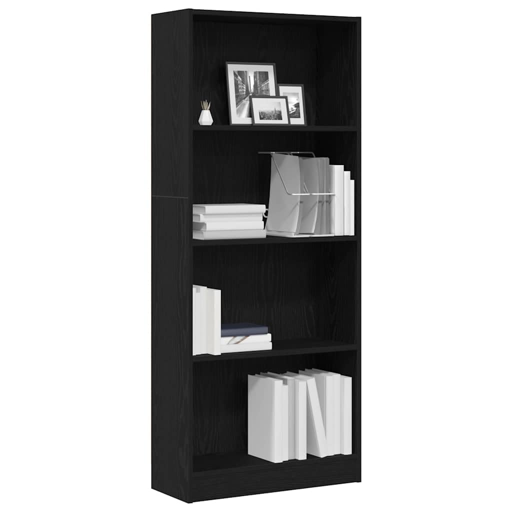 Bücherregal Schwarz Eichen-Optik aus Holzwerkstoff 60 x 24 x 143 cm mit Brettern für Wohnzimmer, freistehend, langlebig, praktisches Regal für Bücher und Deko, perfekt für Office oder Wand