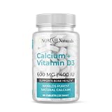 NOMAH Naturals Calcium Supplement - 600 mg Organic Plant Calcium with Vitamin D3, Gluten Free, Non-G