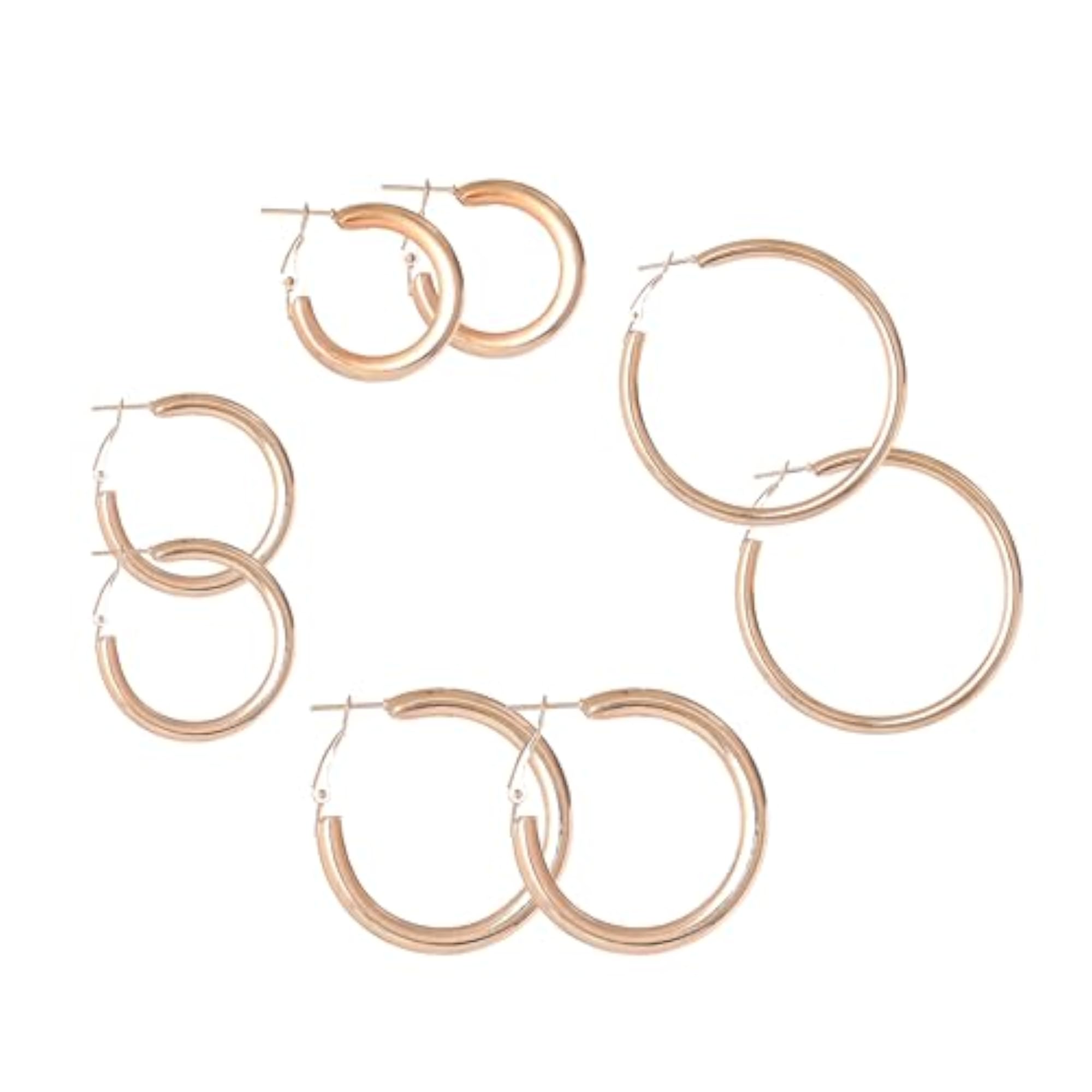 Women's Gold Plated Modern Korean Style Lightweight Hoop Earrings Set of 4