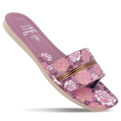 Image of Walkaroo Women's Floral Printed Flat Sandals|Soft Cushion Footbed, Broad Strap, Toe Loop Design, Lightweight Anti-Skid Sole, Slip-On Sandal|Daily Wear, Casual Wear, Ethnic Wear Sandals for Women's|WLR73014