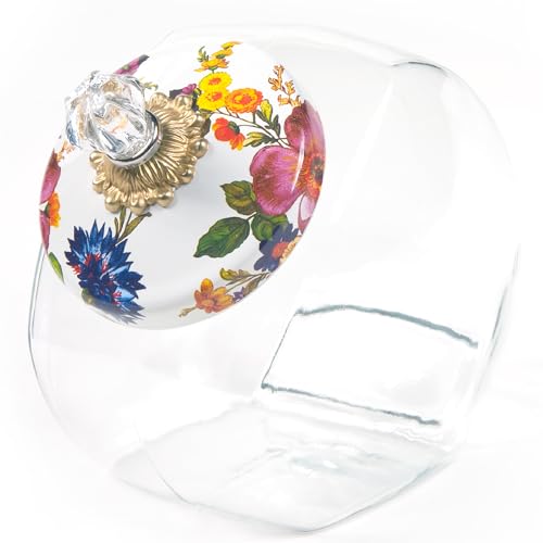 MACKENZIE-CHILDS Glass Cookie Jar with Lid, White Flower Market