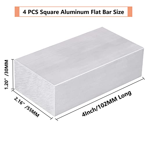 4Pcs 1.20" X 2.16" Square Aluminum Flat Bar 4" Long 6061 T651 Aluminum General Purpose Solid Metal Plates, Aluminum Tooling Solid New Mill Stock For Machining, Cutting, Industrial #TOP1