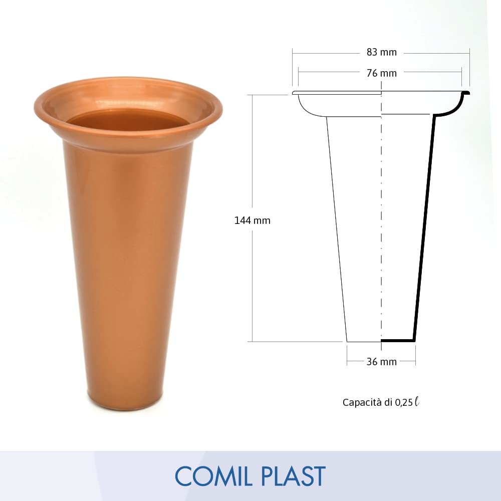 Comil Plast | Portafiori Interno in plastica per Vaso da cimitero Mezzaluna Colore Bianco | Lato 12 cm, Altezza 14 cm
