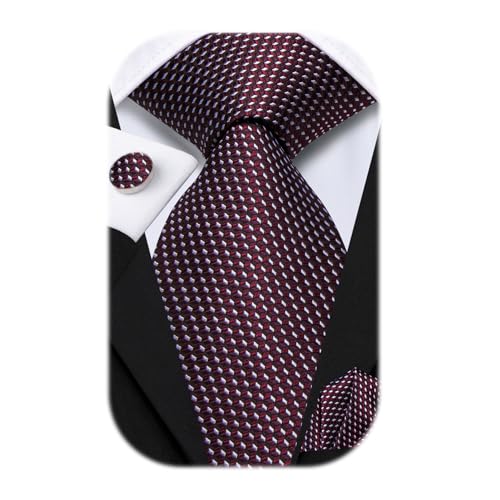 Image of Hi-Tie 70 inches Ties for Men Silk Extra Long Necktie and Pocket Square Cufflinks Set Men Big and Tall Tie Business