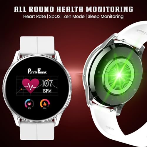 Image of PunnkFunnk Active 5 Smart Watch with 1.3 inch AMOLED HD Display | Bluetooth Calling, AI Voice Assistant, 100+ Sports Modes, Heart Rate & SPO₂ Tracking, IP68 Waterproof for Men & Women- (White)