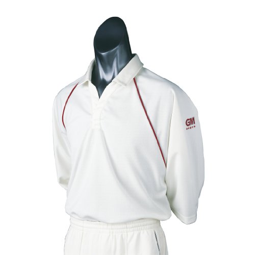 Gunn & Moore 5 Teknik 3/4 Sleeve Cricket Shirt, Maroon Trim, Large
