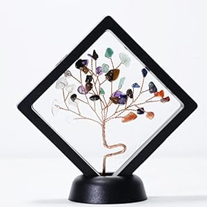 Reyife Healing Crystal Money Tree Statues Natural Crystal Gemstone Bonsai Tree for Wealth Good Luck Home Office Car Meditation Décor (Colorful Crystal)