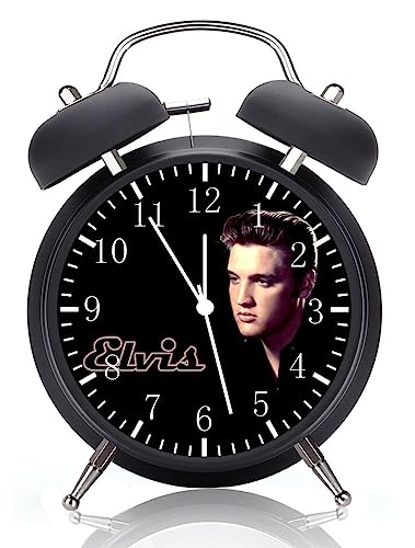 Elvis Alarm Desk Clock Twin Bell with Night Light Quite Silent Non-Ticking 4 Inches Glass Face - Great Decor for Home or Office – Best Gift Ideas for Birthday or Holidays G38