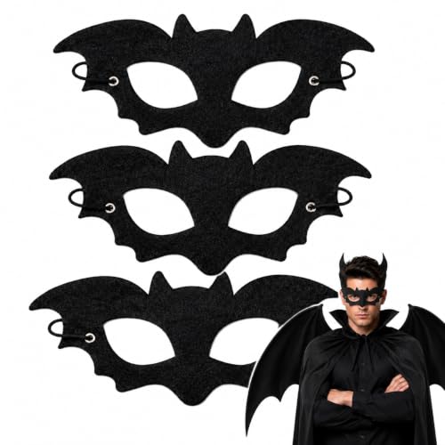 Amazleer Lot de 3 masques pour les yeux de chauve-souris pour Halloween, noir, gothique, accessoires de costume de vampire gothique pour carnaval, cosplay, fête (taille unique, vacances)