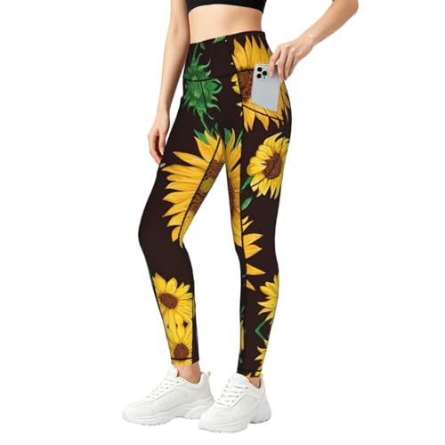Leggings con girasoles para mujer conjuntos de fitness con bolsillos de moda para gimnasio