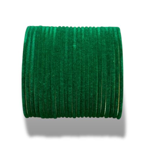 Image of CHOHAN'S Handmade Velvet Bangles Set of 24 Lightweight Traditional Indian Bangles for Women & Girls, Skin-Friendly Multi-Color Ethnic Jewellery for Weddings, Festivals & Party Wear (Green, XL(2.10))
