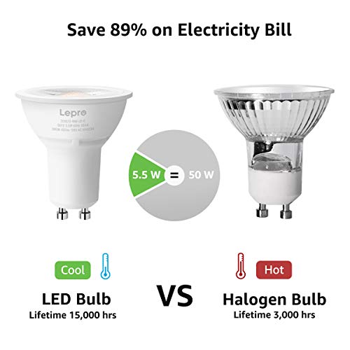 Lepro Dimmable Gu10 Led Light Bulbs，3000K Soft Warm Light Gu10 Bulb Replacement For Recessed Track Lighting, 5.5W Led Bulbs With 40°Spotlight For Kitchen, Range Hood, Living Room, Bedroom, 6 Pack #TOP1