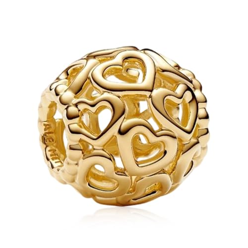 Image of S925 Sterling Silver Gold Plated Romantic Charms, Gifts for Mom Girlfriend Family on Valentine's Day Birthday Christmas Anniversary, Bracelet Necklace Bead Charm