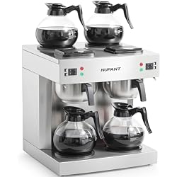 NUPANT Dual Drip Commercial Coffee Maker, 200 Cup/hour, 7.2L Pour Over Coffee Machine with 4 Glass Carafe and 4 Warmers, Stainless Steel Double Coffee Brewer Staition for Restaurant and COFFEE Bar