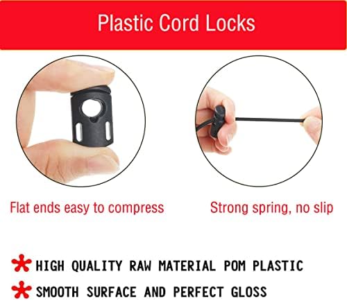 TSKDKIT Plastic Cord Locks and Black Elastic Cord, 10m Bungee Cord with 30 pcs Drawstring Locks, Spring Toggle Stoppers Fastener Slider with Elastic Drawstring for Shoelaces, Clothing, Backpack, etc