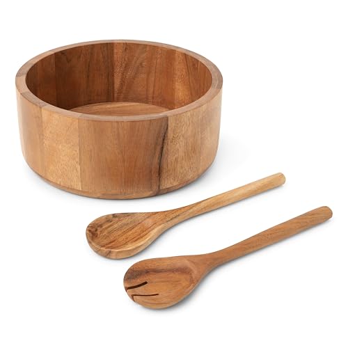 Luxe Designs Wooden Salad Bowl Set with Serving Utensils Eco-Friendly, Multipurpose Mixing & Serving Bowl for Salads, Pasta, Fruits & More (Natural, Extra Large)