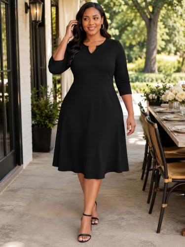 Image of PinkPatty Women's Casual 3 /4 Sleeve Midi Dresses Fit and Flare Church Work Dress with Pockets