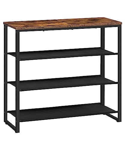 HOOBRO Stojak na buty, 4-poziomowy organizer do przechowywania butów z 3 półkami z tkaniny Oxford i górnym panelem, mieści 12-16 par butów do przedpokoju i szafy, industrialny, rustykalny brązowy