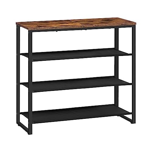 HOOBRO Shoe Rack, 4 Tier Shoe Storage Organizer with 3 Oxford Fabric Shelves and Top Panel, Holds 12-16 Pairs of Shoes for Entryway and Closet, Industrial, Rustic Brown BF47XJ01G1