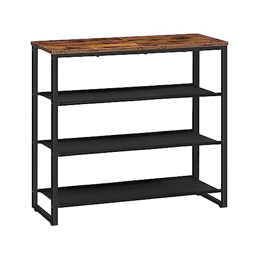 HOOBRO Shoe Rack, 4 Tier Shoe Storage Organizer with 3 Oxford Fabric Shelves and Top Panel, Holds 12-16 Pairs of Shoes for Entryway and Closet, Industrial, Rustic Brown BF47XJ01G1