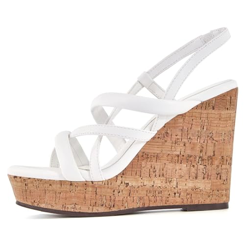 Image of Coutgo Women Platform Wedge Sandals Cork Slingback Wedges Espadrilles Heels Summer Shoes