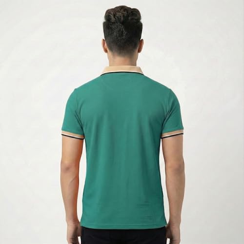 Image of Men's Regular Fit Solid Half Sleeve Casual Tipping Collar Polo T-Shirt