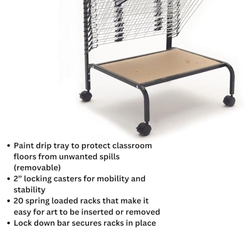 Copernicus Educational Products PDR20KD Copernicus Wide 20-Shelf Spring-Loaded Rolling Art Drying Rack thumb #3
