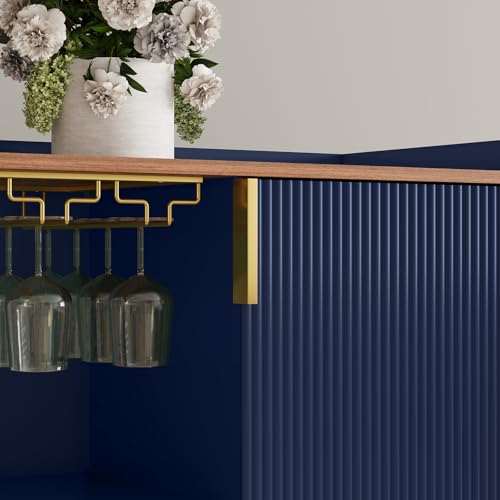 Image of ARTPOWER 48 inch Wine Bar Cabinet with Fluted Texture, Modern Buffet Sideboard with Wine Rack and Glass Holder, Liquor Coffee Station with Storage for Kitchen, Living Room, Home Bar, Blue