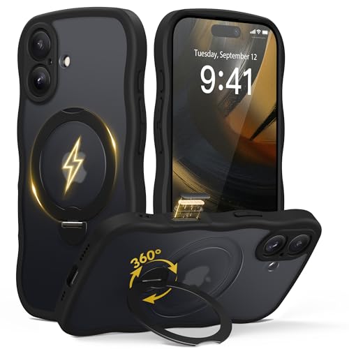 GolbinBox for iPhone 16 Case with 360° Spin Magnetic Stand, Black