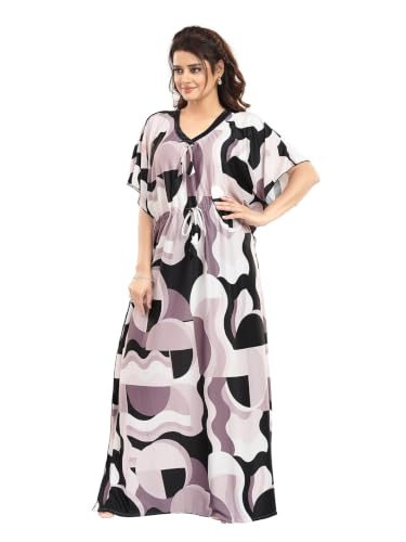 Image of Women's- Kaftan /Nighty /Maxi /Gown /Nightdress /Nightwear Serena Fabric- V-Neck Floral Print