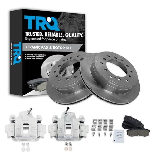 Image of TRQ Rear Brake Pad and Rotor Set Ceramic Vented Rotors Calipers