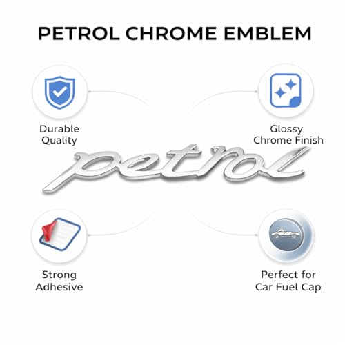 Image of JVCV 3D Metal Petrol Sticker for Car Fuel Tank Chrome Logo Decal Emblem Badge for All Cars and Bikes (Petrol, Silver)