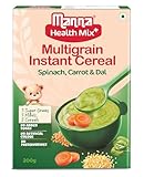 Manna Health Mix Instant Multigrain Cereal, Spinach, Carrot, Dal with Milk. Made with Real Vegetables and 8 super grains and millets. No Added Sugar, No Artificial Color, Flavors 200g