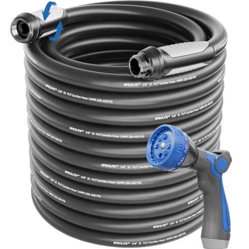 Image of SPECILITE Garden Water Hose 200ft x 5 /8 inch, Ultra-Lightweight & Easy to Store | Flexible PUT Material, 50% Lighter, Non-Kink, 360 Rotating Grip, Burst 600 PSI, Leak Proof, Rubber Hoses for Outdoor Yard