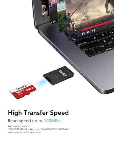 Image of Lexar E-Series 512GB Micro SD Card, microSDXC UHS-I Flash Memory Card with Adapter, 100MB /s, C10, U3, A1, V30, Full HD, 4K UHD, High Speed TF Card