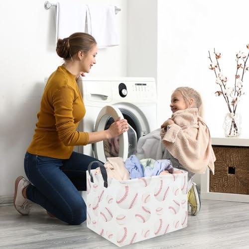 Image of FXOLCSHE Easter baseball basket,Kids Storage Basket,Boys baseball hamper,Waterproof foldable laundry basket,baby Room Decor(Baseballs)