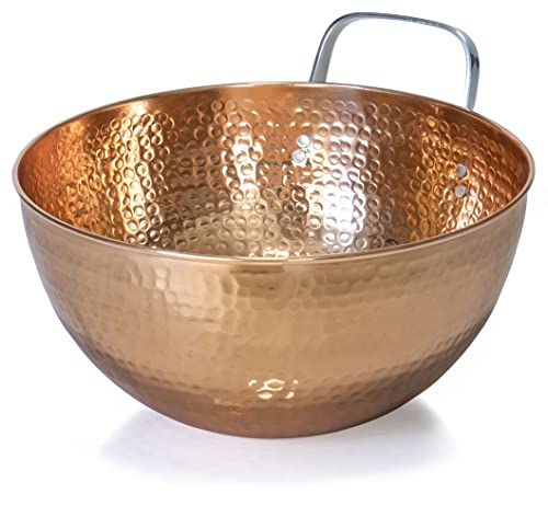 Red Co. 5 Quarts Large 11” Round Hammered Pure Copper Mixing Bowl with Handle