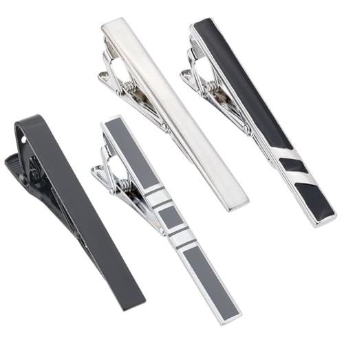 GORGECRAFT 4 Styles Tie Clips Set for Men Silver Black Classic Tie Clip Long Style Tie Bar Clip Set Square Edges Tie Tack Pins Necktie Wedding Business Casual Clips for Formal Occasions and Daily Life